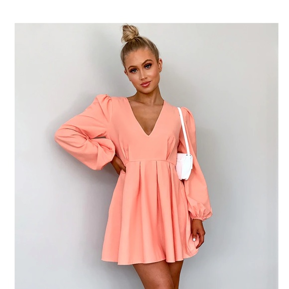PrettyLittleThing Dresses & Skirts - Peach Linen Mix Pleated Detail Skater Dress